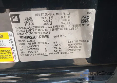 2017 Buick Enclave Premium from USA, damaged, VIN 5GAKRCKD3HJ270556
